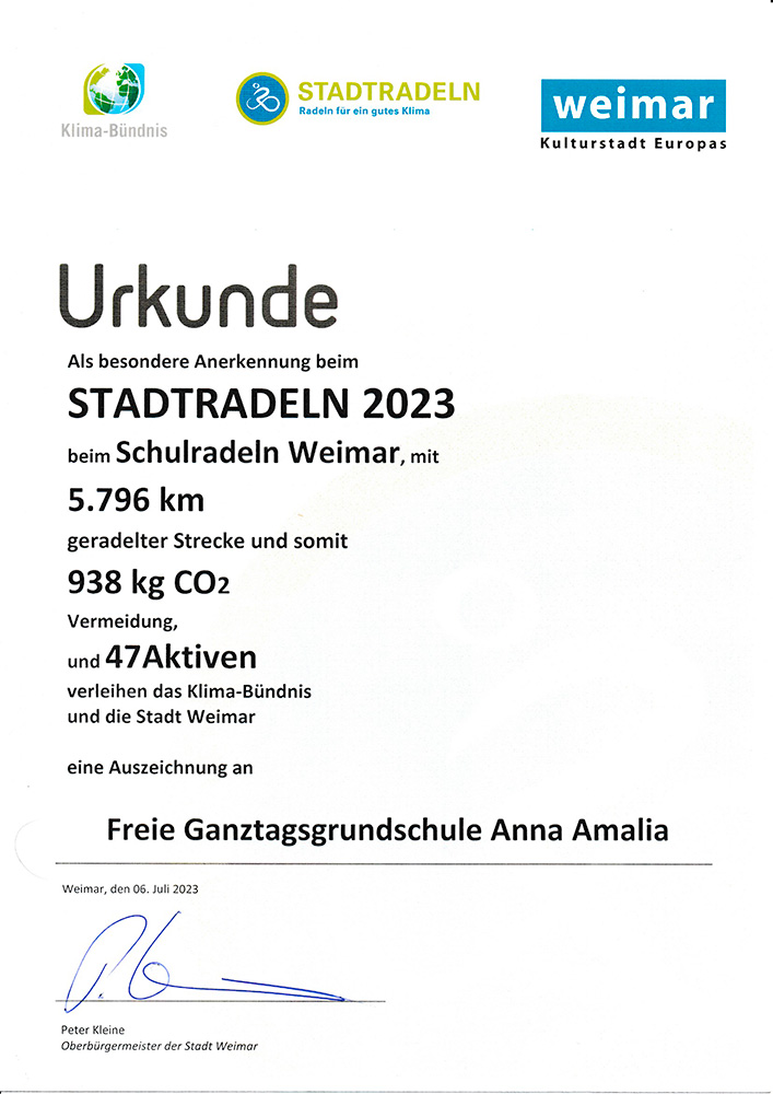 Urkunde Stadtradeln 2023